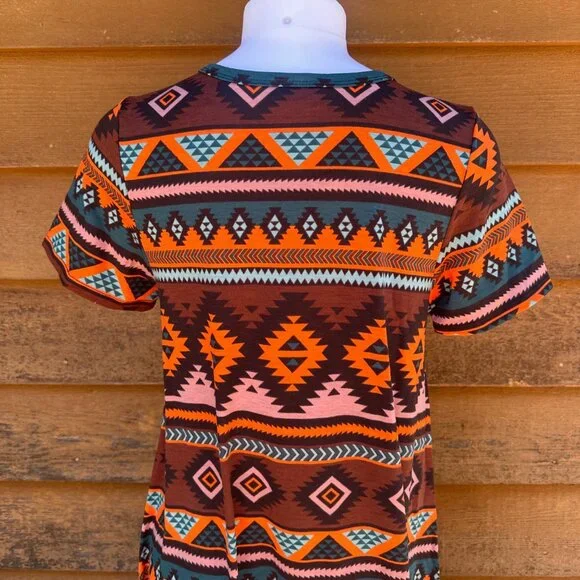Lularoe Aztec Tribal Print Midi Dress Short Sleeve Made With Stretch Fabric Mult - Picture 9 of 9